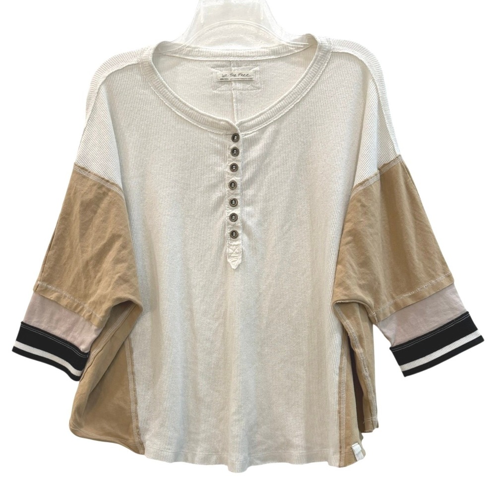 We The Free People One Of The Boys Henley Top Cream Tan Color Block XS